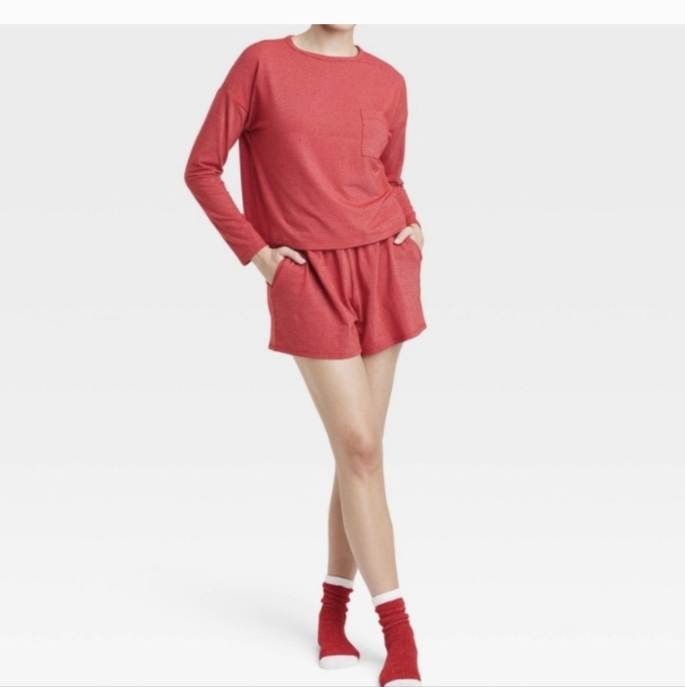X-SMALL Colsie Red Sparkly Glitter Striped Christmas Pajamas Set